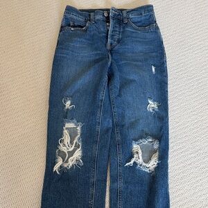Old Navy Blue Straight Leg Jeans with Distressed Details